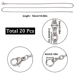 304ステンレススチールアズキチェーンネックレスセット20個  ステンレス鋼色  19.7インチ（50cm）&nbsp;STAS-SC0006-22P
