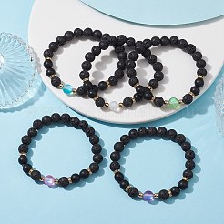 天然石と合成石を混ぜたラウンド ビーズ ストレッチ ブレスレット  ミックスカラー  内径：2-1/4インチ（5.8cm）&nbsp;BJEW-JB10009