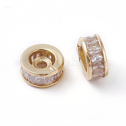 真鍮ビーズ  クリアキュービックジルコニア  長持ちメッキ  コラム  ゴールドカラー  8x3.5mm  穴：1.6mm&nbsp;KK-I665-04B-G