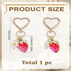 アクリル製イチゴペンダントデコレーション1個  合金エナメルの花とハートの回転スナップフック留め金チャーム  ファイヤーブリック  70mm&nbsp;HJEW-LP0001-07