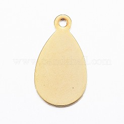 201ステンレスペンダント  空白タグのスタンプ  ティアドロップ  ゴールドカラー  17.5x10x0.8mm  穴：1mm&nbsp;STAS-G137-10G