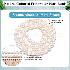 1 連売り天然養殖淡水真珠ビーズ 連売り  ライス  グレードAB  乳白色  4~6x3.5~4mm  穴：0.6mm  約73~75個/連  13.78~14.17インチ（35~36cm）&nbsp;PEAR-PA0001-10