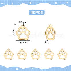 304ステンレススチールチャーム40個  レーザー切断  犬の足跡  18KGP本金メッキ  14x12x1mm  穴：1.2mm&nbsp;STAS-UN0059-89