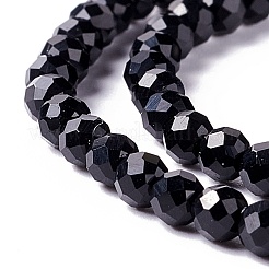 透明ガラスビーズ連売り  多面カット  ラウンド  ブラック  3mm  穴：0.8mm  約126個/連  35cm&nbsp;GLAA-C019-01B-01
