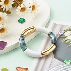 女の子の女性のためのカーブチューブビーズストレッチブレスレット  アクリル＆ccbプラスチックビーズブレスレット  グレー  内径：1-7/8インチ（4.9~50cm）&nbsp;BJEW-JB06941-01