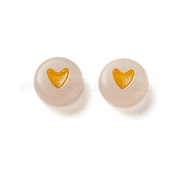 蓄光アクリルビーズ  暗闇で光る  ハート付きフラットラウンド  砂茶色  7x3.5mm  穴：1.2mm  約3600個/500g&nbsp;MACR-S273-39C