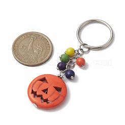 ハロウィーンの合成ターコイズキーホルダー  鉄のスプリットキーリング付き  カボチャ  プラチナ  7.85cm&nbsp;KEYC-JKC00764
