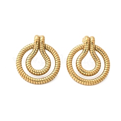 Stripe Flat Round 304 Stainless Steel Stud Earrings&nbsp;EJEW-D303-03G