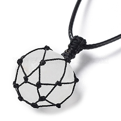 Natural Rose Quartz Round Pendant Necklace&nbsp;NJEW-H009-02-01