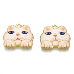ラックメッキプリントアロイペンダント  カドミウムフリー＆ニッケルフリー＆鉛フリー  ライトゴールド  猫  桃パフ  16x18.5x2.5mm  穴：1.6mm&nbsp;ENAM-N055-177D