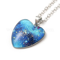 Glass Heart with Cloud Pendant Necklace&nbsp;NJEW-H165-01C
