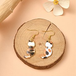 メッキ合金エナメルチャームラック  ライトゴールド  猫のチャーム  ミックスカラー  30x15x2mm  穴：2mm&nbsp;ENAM-YW0003-70