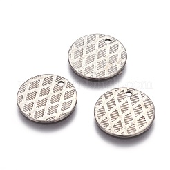 変色しにくいステンレスペンダント  フラットラウンド  ステンレス鋼色  15x1mm  穴：1.4mm&nbsp;STAS-I098-02-P