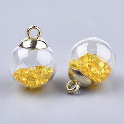 ガラスボールペンダント  ラインストーンとccbプラスチックのパーツ  ラウンド  ゴールドカラー  ゴールド  21x15.5~16mm  穴：2mm&nbsp;GLAA-T003-04D
