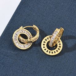 ブラスマイクロパヴェクリアキュービックジルコニアフープピアス  リング  カドミウムフリー＆鉛フリー  長持ちメッキ  ラックめっき  18KGP本金メッキ  23.5x14.5x15mm&nbsp;EJEW-C181-09G