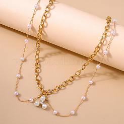 Zinc Alloy with Plastic Pearl Link Chain Double Layer Waist Belly Chains for Women&nbsp;FS-WGDE03B-01