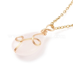 Natural Rose Quartz Teardrop Pendant Necklace&nbsp;NJEW-JN03900-01