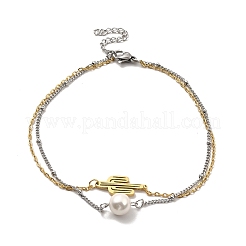 Two Tone 304 Stainless Steel Charm Anklet&nbsp;AJEW-C021-17