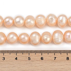 天然養殖淡水パールビーズ連売り  ポテト  グレード2a+  桃パフ  9~10mm  穴：0.7mm  約39~46個/連  13.98~15.43''（33.5~39.2センチメートル）&nbsp;PEAR-I007-07Z-02B