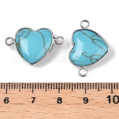 合成ターコイズラブハートペンダント  真鍮製のハートチャーム  プラチナ  15.5x23x6mm  穴：1.8~2mm&nbsp;G-T138-205E-P