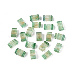 2穴透明ガラスシードビーズ  アンティークスタイル  長方形  ミディアムシーグリーン  4.5~5.5x2x2~2.5mm  穴：0.5~0.8mm&nbsp;LS-SEED-S023-30B-22