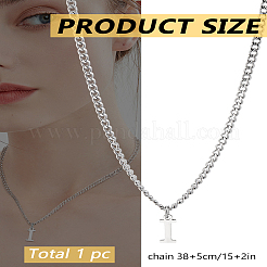304ステンレススチールレターペンダントネックレス1個  ステンレス鋼色  鉛フリー＆ニッケルフリー＆カドミウムフリー  文字I  15.16インチ（38.5cm）〜16.54インチ（42cm）  文字：1mm&nbsp;NJEW-LP0001-33I-P