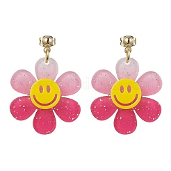 Sunflower with Smiling Acrylic Dangle Stud Earrings&nbsp;EJEW-JE05608