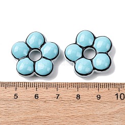 手作りのガラスエナメルビーズ  花  染め＆加熱  ライトスカイブルー  24x24.5x7~8mm  穴：5.8mm&nbsp;GLAA-K070-06C