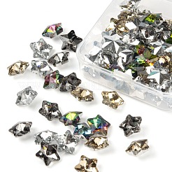 60個4色スター電気メッキガラスチャーム  シルバーメッキのボトム  多面カット  ミックスカラー  13x14.5x8mm  穴：1mm  15個/カラー&nbsp;EGLA-FS0001-06