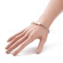 Natural Baroque Pearl Beaded Bracelet with 304 Stainless Steel Paperclip Chains for Women&nbsp;BJEW-JB08970