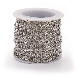 アイアン製アズキチェーン  溶接されていない  スプールで  オーバル  無鉛の  プラチナカラー  3x2x0.5mm  約32.8フィート（10m）/ロール&nbsp;X-CH-S079-P-LF