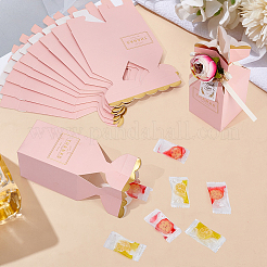 プラスチックの花が付いた長方形の紙製収納キャンディボックス  ウェディングパーティー用品用のキャンディ包装ケース  ピンク  5.7x5.7x14cm&nbsp;CON-WH0095-173
