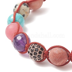 Round Natural Mixed Gemstone Braided Bead Bracelet&nbsp;BJEW-JB09298