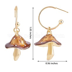 エナメル マッシュルーム ダングル スタッド ピアス  女性用金メッキ合金ハーフフープピアス  ブラウン  47x24.5mm  ピン：0.7mm&nbsp;JE987E