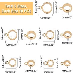 5スタイル201ステンレススチールチューブベイル50個  ループベイル  リング保釈ビーズ  18KGP本金メッキ  9~13x6~10x3~4mm  穴：1.8mm  10個/スタイル&nbsp;STAS-UN0036-98