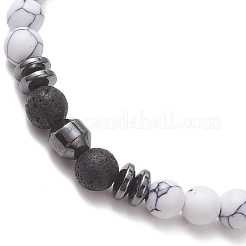 2Pcs Natural Lava Rock & Synthetic Howlite & Hematite Beaded Stretch Bracelets for Women Men&nbsp;BJEW-JB13436