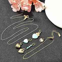 合成ターコイズ＆シェル＆エナメルハートペンダント＆ネックレス＆ブレスレットセット  女性用304ステンレスジュエリーセット  14KGP本金メッキ  18.11インチ（460mm）&nbsp;SJEW-Q002-05G