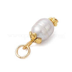 天然養殖淡水パールペンダント  304ステンレス鋼製の金具が付いたライスチャーム  乳白色  18KGP本金メッキ  17~20.5x7.5~8mm  丸カン：6x1ミリ  内径：4mm&nbsp;PALLOY-JF05029