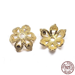 18KGP本金メッキ6ペタル925スターリングシルバービーズキャップ  花  ゴールドカラー  8.5x4mm  穴：1.5mm  約51個/20g&nbsp;STER-M100-26