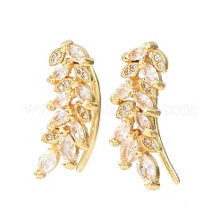 Brass Pave Cubic Zirconia Stud Crawler Earrings&nbsp;KK-CBAA351-24G-02