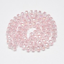 電気メッキガラスビーズセット  虹メッキ  多面カット  フラットラウンド  ピンク  7~8x5mm  穴：1mm  約78~80個/連  20.86~21.65インチ（53~55cm）&nbsp;EGLA-Q083-8mm-A06