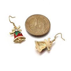 合金エナメルダングルピアス  クリスマス鐘  ラインストーン付き  ゴールドカラー  32x13.5mm&nbsp;EJEW-JE06609