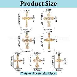 42pcs7スタイルアロイラインストーンペンダント  クロス  ゴールドカラー  26~32.5x15~22x2~3.5mm  穴：1.8~2mm  6個/スタイル&nbsp;FIND-PH0028-49