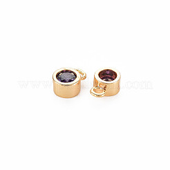 真鍮製チャーム  ラインストーン付き  ニッケルフリー  18KGP本金メッキ  フラットラウンド  深いタンザナイト  8x5x3mm  穴：1.4mm&nbsp;KK-S364-160A