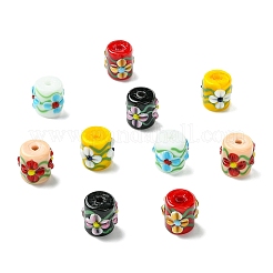 10色塗装ガラスビーズ5個  花を持つ列  ミックスカラー  13x13mm  穴：2~2.5mm  2個/カラー&nbsp;GLAA-CJ0002-88