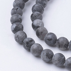 天然黒ラルビカイト ビーズ 連売り  ラウンド  艶消し  6~6.5mm  穴：1mm  約60個/連  14.9インチ（38cm）&nbsp;G-G735-57F-6mm