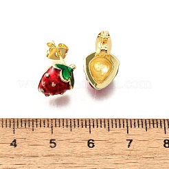 真鍮エナメルスタッドピアス  18KGP本金メッキ  苺  12x10mm&nbsp;X-EJEW-G430-06B-G