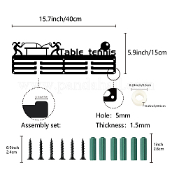 ファッション鉄メダルハンガーホルダーディスプレイウォールラック  3行  ネジ付き  ブラック  テニス  150x400mm  穴：5mm&nbsp;ODIS-WH0037-163