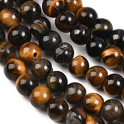 天然石タイガーアイビーズ連売り  グレードB  ラウンド  染め＆加熱  きいろ  ブルー  8~8.5mm  穴：1mm  約47~48個/連  13.98~14.65インチ（35.5~37.2cm）&nbsp;G-F591-18-8mm-08