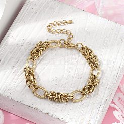 パンク ヒップホップ スタイル 304 ステンレス リング ノット リンク チェーン ブレスレット 女性用  14KGP本金メッキ  6-7/8インチ（17.5cm）&nbsp;BJEW-Z084-03G